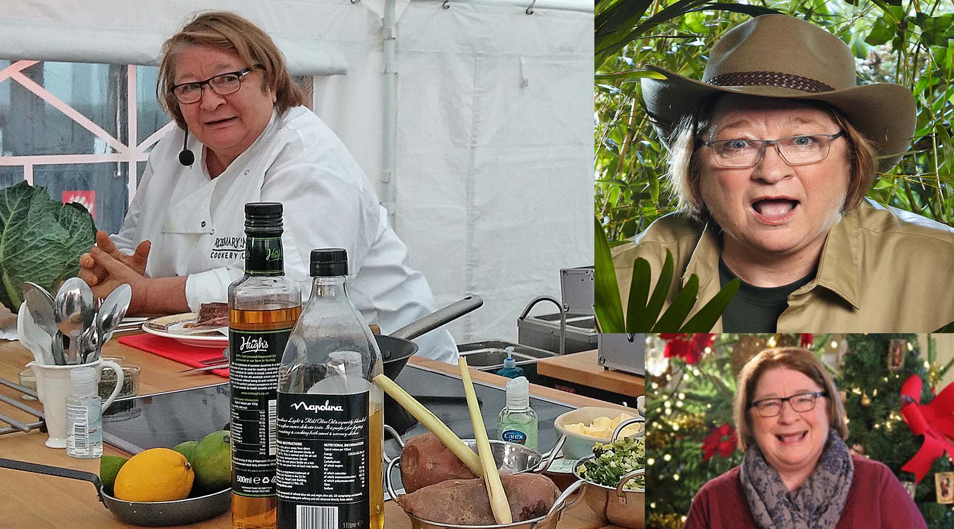 Celebrity Chef Rosemary Shrager cooking at Watford Market