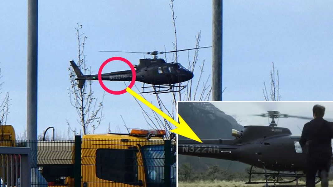 The N322AH Helicopter used in the Film Arrives at Warner Bros Studio