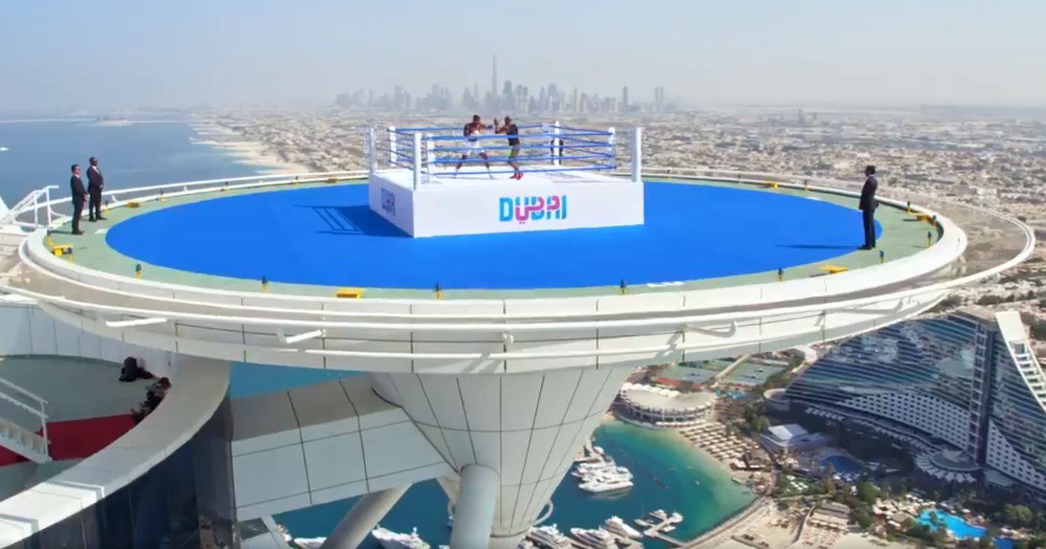 Anthony Joshua boxing session on top of the Burj Al Arab in Dubai