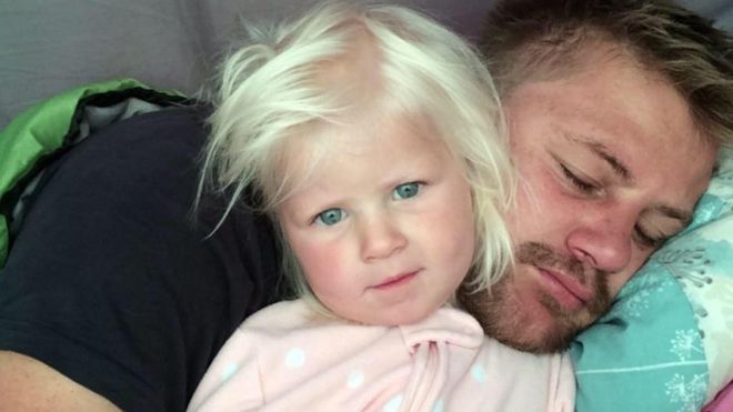 A two-year-old girl whose father was killed when a family were swept off rocks and into the sea by a large wave has also died.