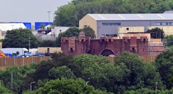 Huge Life Size Castle film set in Warner Bros fields overlooking A41
