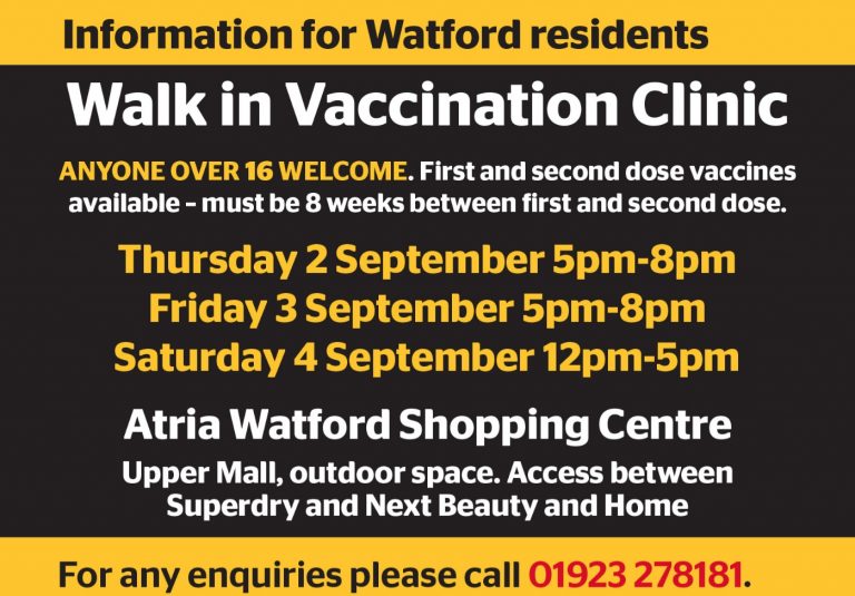Walk in Pfizer Vaccine Clinics in Hertfordshire