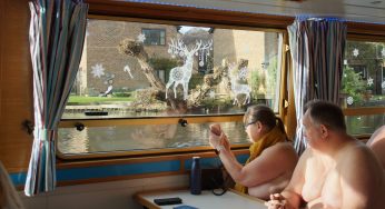British Nudists board boat trip on Grand Union canal Hertfordshire