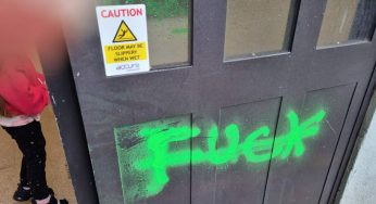 Housing Block vandalised by abusive graffiti Hooligans