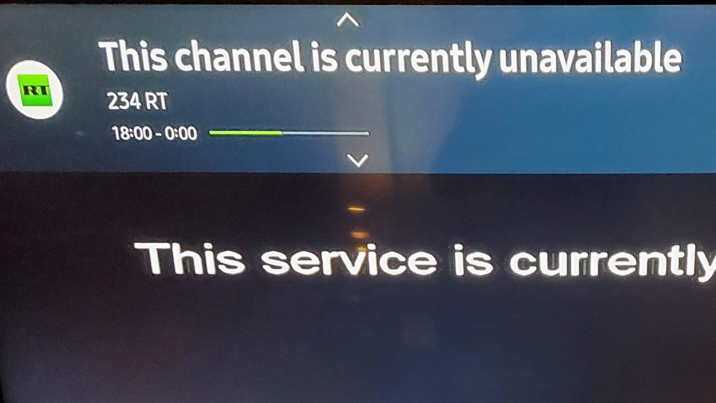RT news channel becomes unavailable