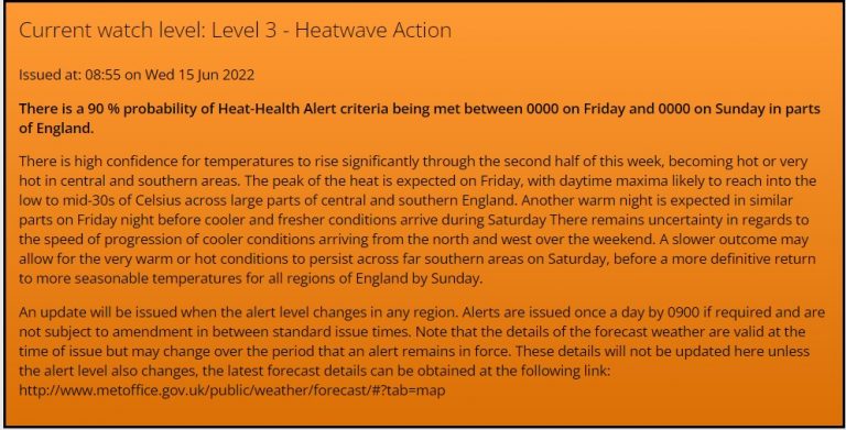 Met Office & NHS Heatwave health Warning issued
