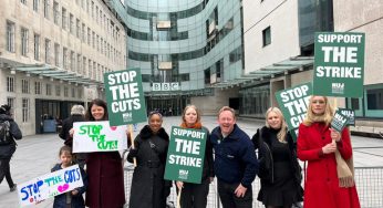 NUJ BBC journalists walk out in Strike yesterday to defend local news