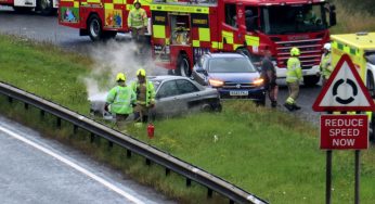 Emergency Services Attend to Car Incident on A41 carriageway