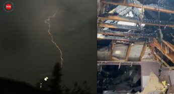 Lightning strikes house in Watford video shows damage inside