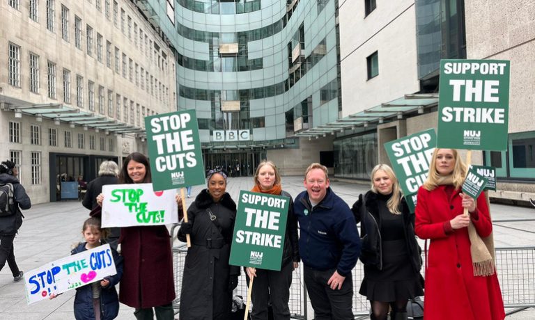 NUJ BBC journalists walk out in Strike yesterday to defend local news
