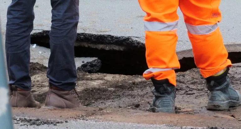Workmen Tackle Growing Sinkhole At Watford Hospital