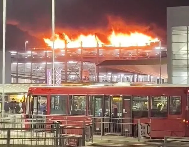 London Luton Airport suspends all flights after large fire