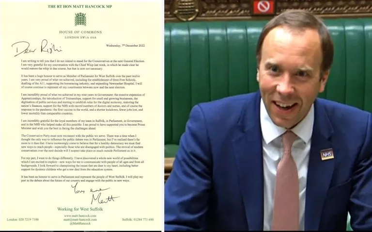 Matt Hancock to stand down general election letter to the Prime Minister