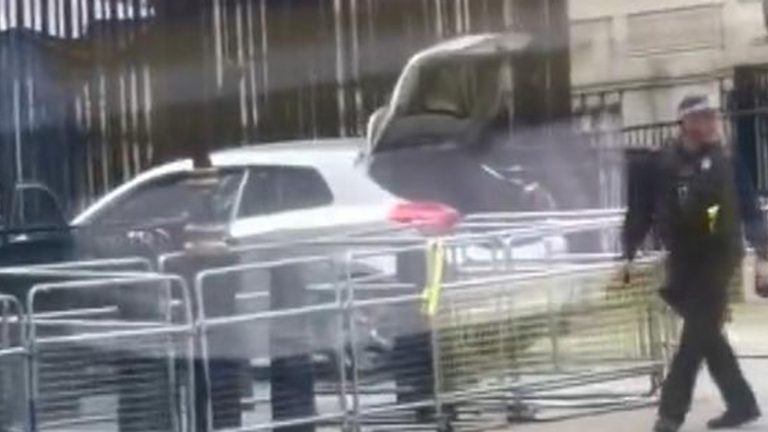 Moment Car Crashes into Downing Street Gates, Man Arrested