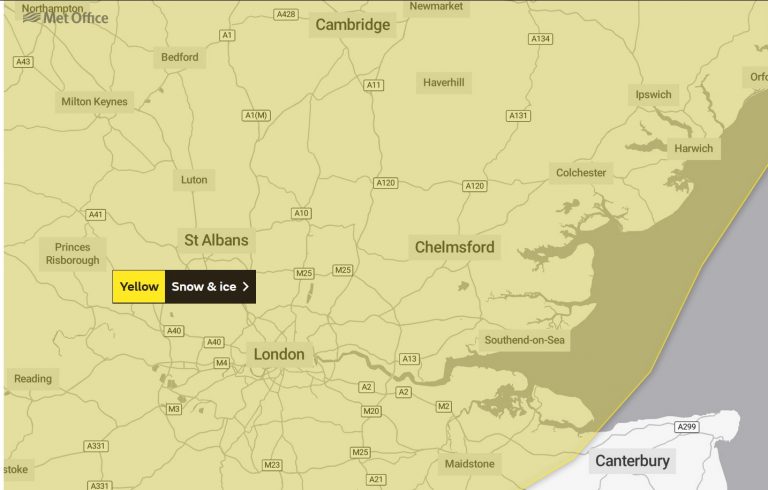 Met Office Snow forecast for Southern England weather warning -10C